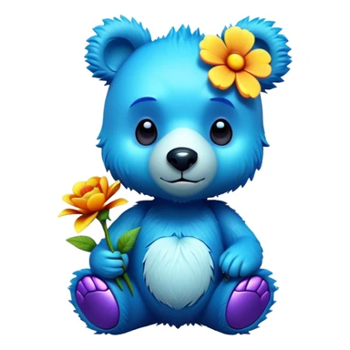 3D, adorable little Pixar style blue neon punk bear with a flower, ultra detailed, each lash, eye, and strand of fur is shown in stunning detail as though captured in a timeless photograph, rich textures, visually rich, so lifelike it feels like it could leap off the page at any moment sticker