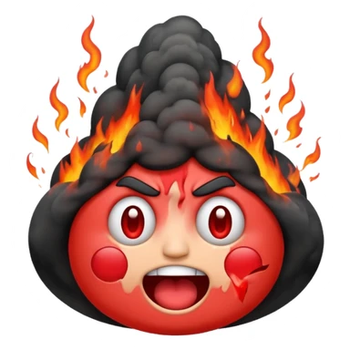 can i have an image of an red faced emoji with a small vocano th the top of its head erupting sticker