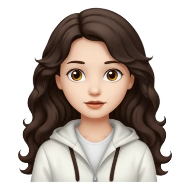 A girl in white with dark brown long wavy hair and very white skin sticker