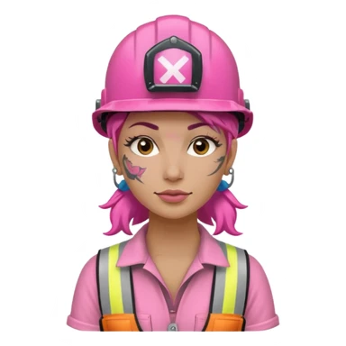 construction worker woman pink helmet and face tattoo sticker