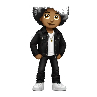 Teddy bear full body, standing, wearing true religion black jacket and black pants, new rocks black boots, black hair medium length straight messy  sticker