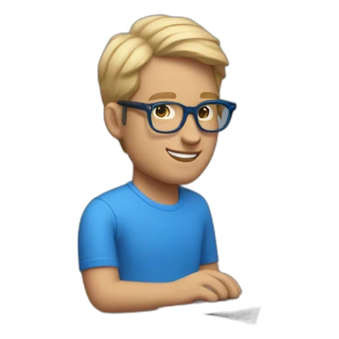 "A man with light hair, wearing a blue shirt, with Tom Ford glasses, working on his MacBook Air." sticker