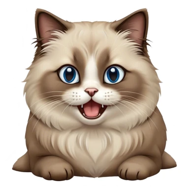 Cinematic Adorable Fluffy Brown Seal Ragdoll Cat Portrait Emoji, Head tilted cutely with big, sparkling blue eyes, soft brown seal-colored fur with darker points on the ears, face, and paws, Simplified yet irresistibly adorable features, highly detailed, glowing with a soft, warm glow, high shine, yawning in a peaceful and playful manner, stylized with a touch of whimsy, bright and endearing, soft glowing outline, capturing the essence of a relaxed and loving kitten, so cute it feels like it could leap out of the screen and stretch into a cozy nap! sticker
