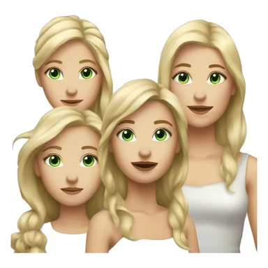 3 sisters, one with long blonde hair, one with short blonde hair, one with short brown hair. Blueish green eyes for all sticker