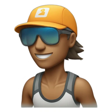 a trail runner running with cap a light Running Vest and a pair of sunglasses sticker