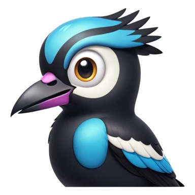 Cinematic Comical Magpie Portrait Emoji, Head tilted dramatically with an exaggeratedly shocked expression, featuring a vibrant, glossy form with wide, comically expressive eyes full of playful disbelief and a subtly animated beak, Simplified yet hilariously expressive features, highly detailed, glowing with a slightly sassy urban glow, high shine, dramatic yet playful, stylized with an air of cheeky mischief, soft glowing outline, capturing the essence of a meme-worthy magpie that looks ready to side-eye its way into viral fame! sticker