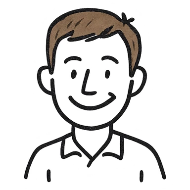 A man with short brown hair, with a smile sticker
