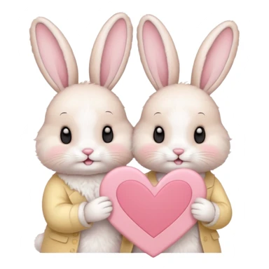 Two bunnies holding one Valentine card in soft pink, beige and yellow pastel colors sticker
