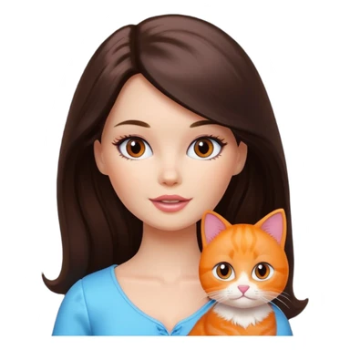 White Barbie girl dark brown long hair with British orange kitty sticker