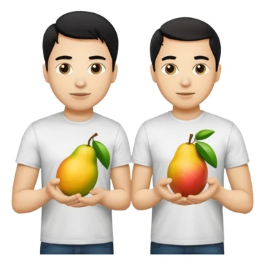 BLACK HAIR LIGHT SKIN MAN WITH A T-SHIRT WITH A MANGO ON IT, AND HIS BOSS LIGHT SKIN MAN BLONDE HAIR DANDOLE DINERO sticker