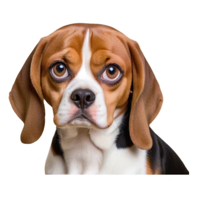 Cinematic Meme-Worthy Grumpy Tri-Color Beagle Portrait Emoji, Head held high but eyes filled with dramatic disappointment, showcasing a smooth tri-color coat of white, brown, and black, deeply furrowed brow forming an unmistakable scowl, floppy ears slightly angled back in disapproval, piercing hazel eyes glaring with pure exasperation, Simplified yet hilariously over-exaggerated features, highly detailed, glowing with an aura of supreme annoyance, high shine, exhausted yet judgmental, stylized with an almost regal pettiness, bright but brooding, soft glowing outline, capturing the essence of a companion that has seen it all and is thoroughly unimpressed, so meme-worthy it feels like it could instantly become the next viral sensation of grumpiness! sticker