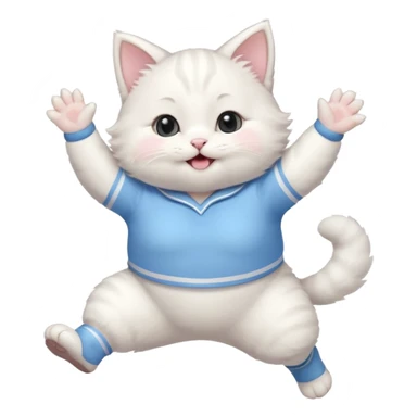A chubby white kitten in pastel uniform jumping in cheer pose. sticker