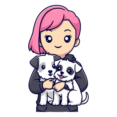 Pink-haired girl holding a white schnauzer dog sticker
