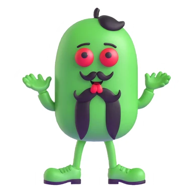 green m&m candy character with a black beard sticker