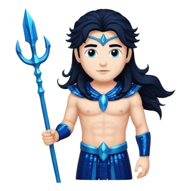 Neptune, God of Sea from Gods and Goddesses with long jet black hair, dark blue sequin outfit sticker