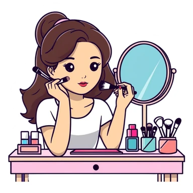 Cool brunette girl putting on makeup at her vanity desk  sticker