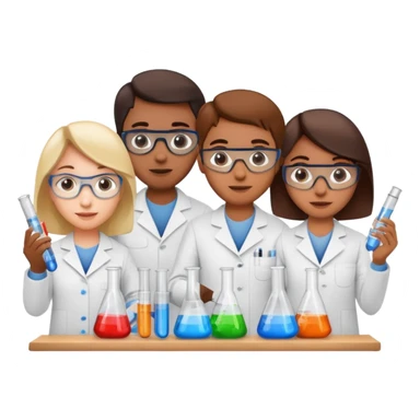 R&D team with blueprints and test tubes sticker