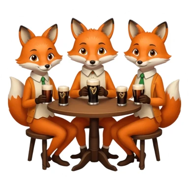 Three foxes sitting at a round table drinking Guinness sticker