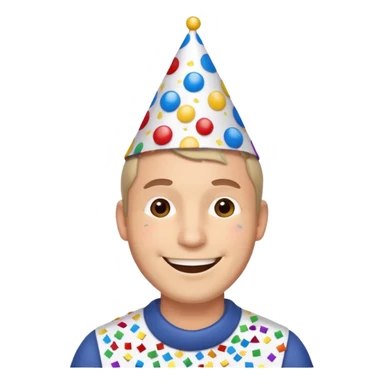 Part planner, man wearing a birthday cap and confetti corns besides him sticker