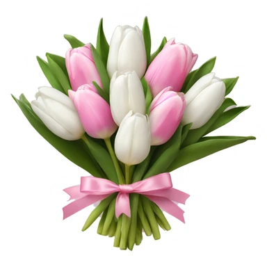 bouquet of white tulips and some pink tulips with a bow around it sticker