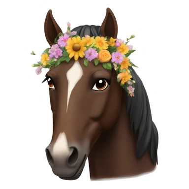 Dark Brown horse with flowers on his head  sticker