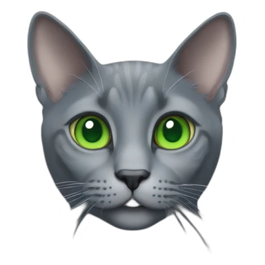 grey russian blue cat with green eyes with big pupils and smiling sticker