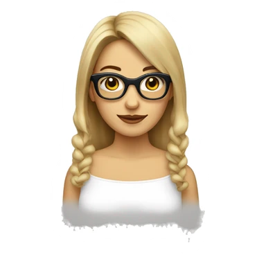 Mujer blanca con gafas, gafas rectangulares, pelo moreno recogido en coleta, sticker