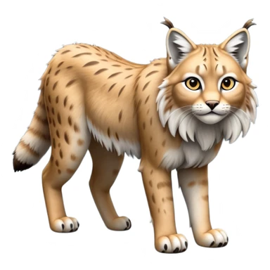 Cinematic-Lynx-Realistic-Full-Body-Standing on all fours-Emoji – head tilted dramatically, fur with faint spotting, long legs and large paws poised elegantly, simplified yet realistic focused features, highly detailed, glowing with an almost sarcastic glow zoomed out showing fluffy shoulders sticker