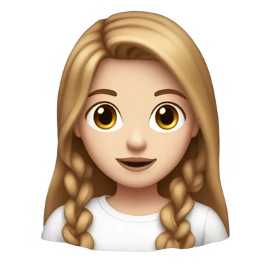 White girl with brown long hair and white top with long sleeve, looks friendly, pink lips  sticker