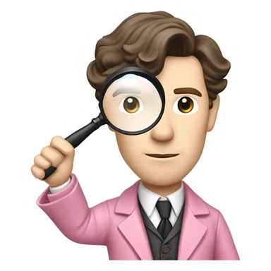 Benedict Cumberbatch-like Sherlock Holmes all in all intensive pink suit holding magnifying glass, upper body sticker