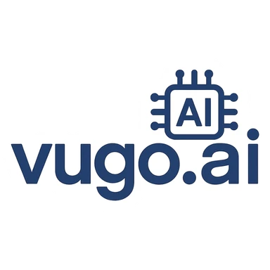 logo for vugo.ai, sleek wordmark, subtle AI motif, professional, high-tech sticker