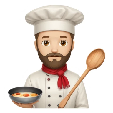 Bearded Chef – wearing tall white hat, red scarf, holding frying pan sticker