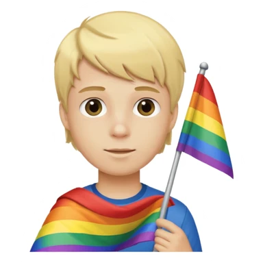Blonde boy with gay flag sticker