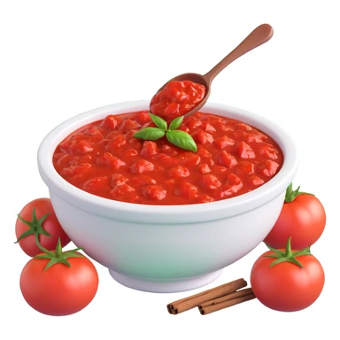 realistic 3D bowl of red tomato chutney with spices sticker