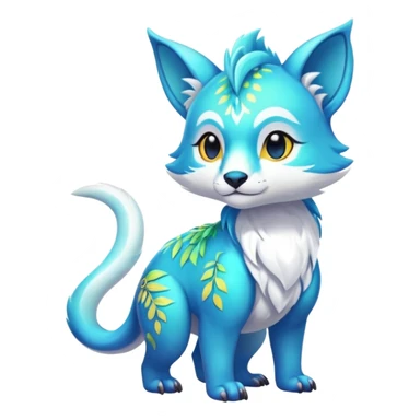 Colorful tropical exotic shiny white beautiful fantasy-Thylacine-Vernid-Cacomistle-Oncilla-animal-Fakémon-hybrid-fursona (full body) sticker