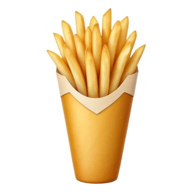 Cinematic Realistic Belgian Fries Dish Emoji, showcasing thick, crispy fries served in a paper cone rendered with detailed textures and golden, appetizing lighting. sticker