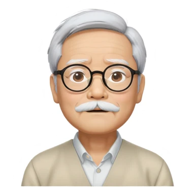 _cinematic-realistic-portrait-of-hayao-miyazaki,-depicted-with--large-rectangular-glasses,-his-happy-expression-rendered-in-lifelike-detail,-illuminated-with-soft,-realistic-lighting-that-emphasizes-his-creative-genius, his eyes shut  and big bushy black eyebrows sticker