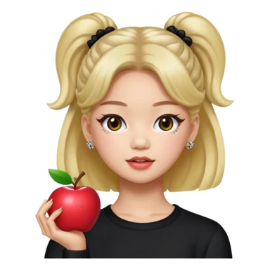 Jennie from Blackpink as an apple style emoji, chic hairstyle, fashionable outfit sticker