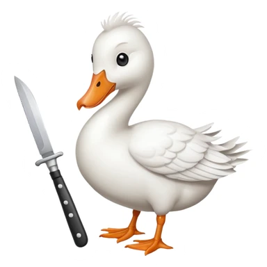 Duck holding knife in mouth but make it a white goose sticker
