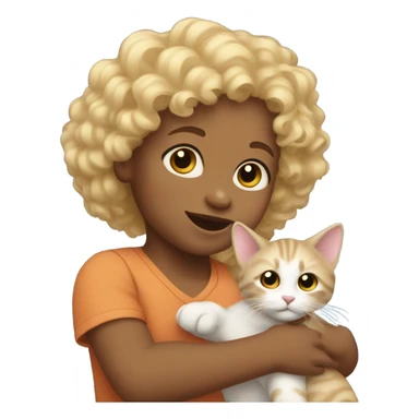 Curly light hair toddler with cat sticker