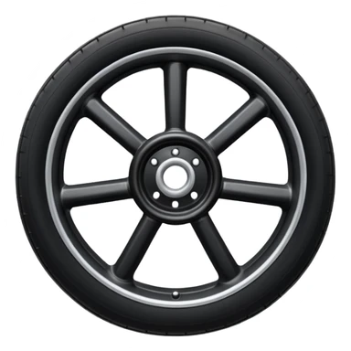 Front-view wheel, perfectly symmetrical, 6-8 short thick spokes, very wide heavy outer rubber rim, simple clean design, centered. sticker
