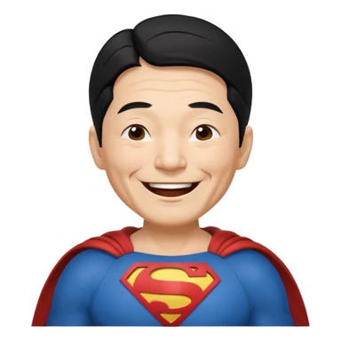 old Chinese dressed as Superman laughing with closed eyes sticker