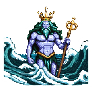 Neptune with trident emerging from ocean waves, sea god with crown sticker