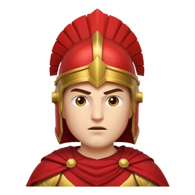 Emoji portrait of a Spartan warrior. Crested helmet, red cloak, determined expression. sticker