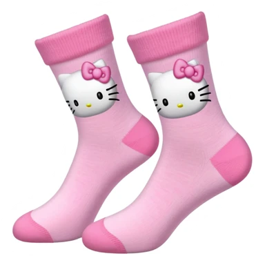 Light pink socks with a hello kitty in it sticker