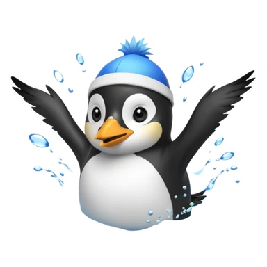 A cheerful penguin swimmer in swim cap, doing a playful backstroke with water rings popping around.
 sticker