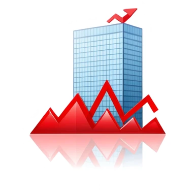 chart with downward trend, with a building behind it sticker