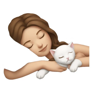 White girl brown hair sleeping with white kitty sticker