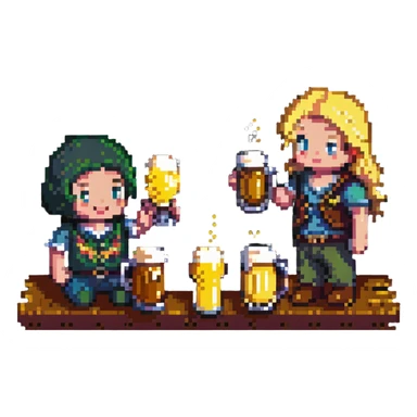 retro pixel art of two friends toasting with beer sticker