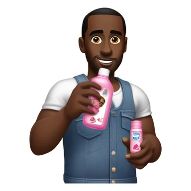 P diddy holding a johnson & johnson’s pink baby oil bottle sticker